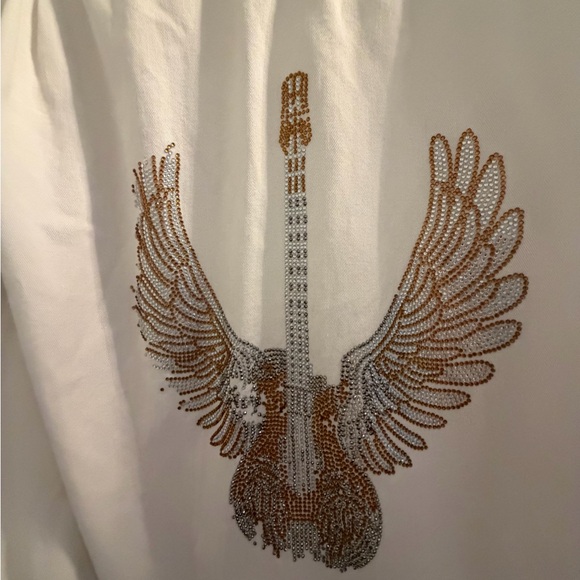 INC International Concepts White Shirt with Gold guitar with wings - Picture 2 of 3